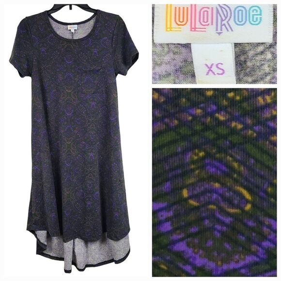 LuLaRoe Carly Dress XS (2/4) Green Diamonds Soft Knit Swing Midi Pocket Hi-Low - Picture 1 of 9